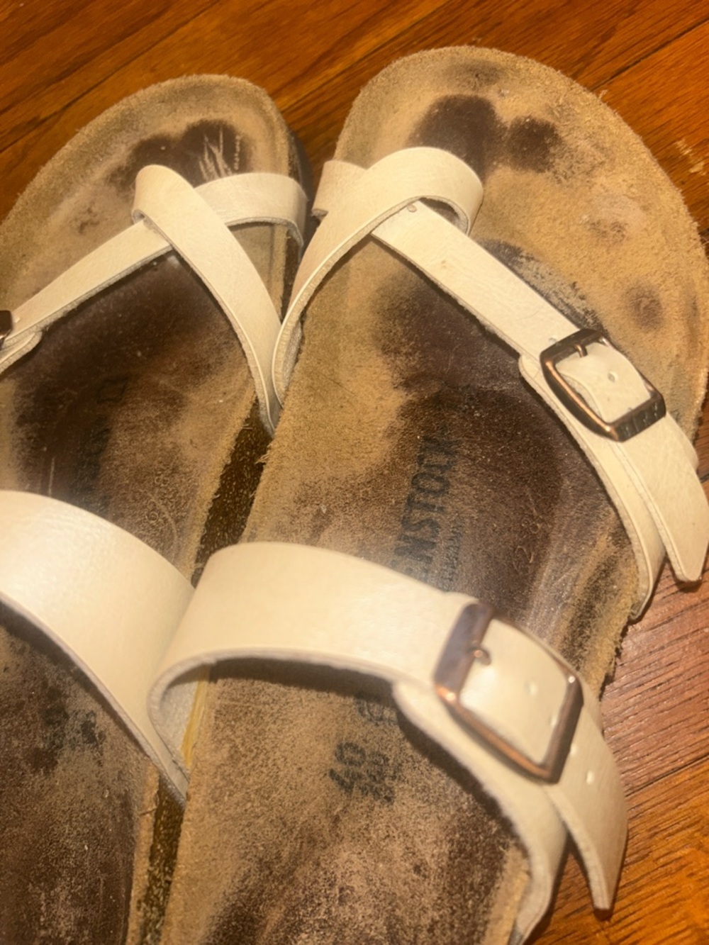 Birkenstock Pearl Beige Two-Strap Buckle Sandals - Picture 2 of 5